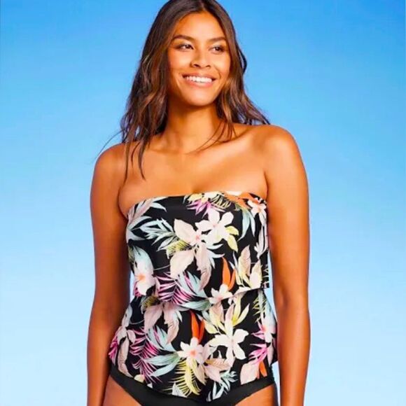Kona Sol Tropical Print Tiered Bandeau Tankini Top NWT Sizs Small - Picture 1 of 4